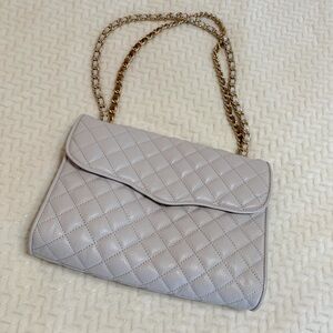 Rebecca Minkoff Quilted Pale Grey Shoulder Bag with Gold Chain